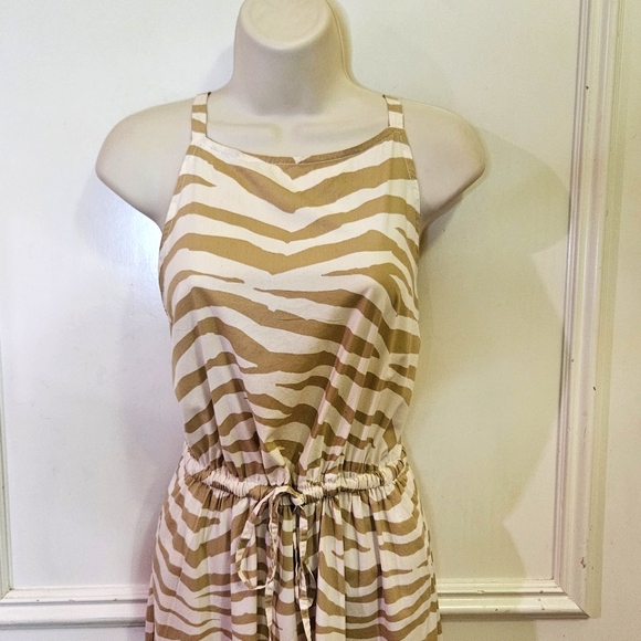 LOFT Tan & Cream Tiger Stripe Sleeveless Midi/Maxi Dress, Medium - Picture 9 of 16